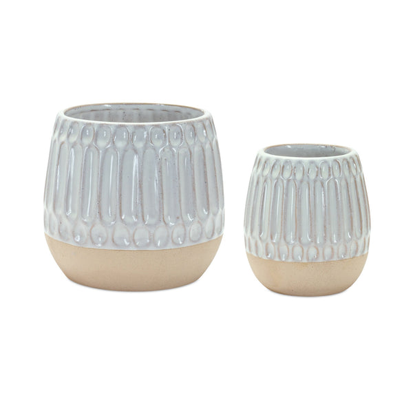 Melrose Ribbed Porcelain Vase with Two Tone Design (Set of 2)