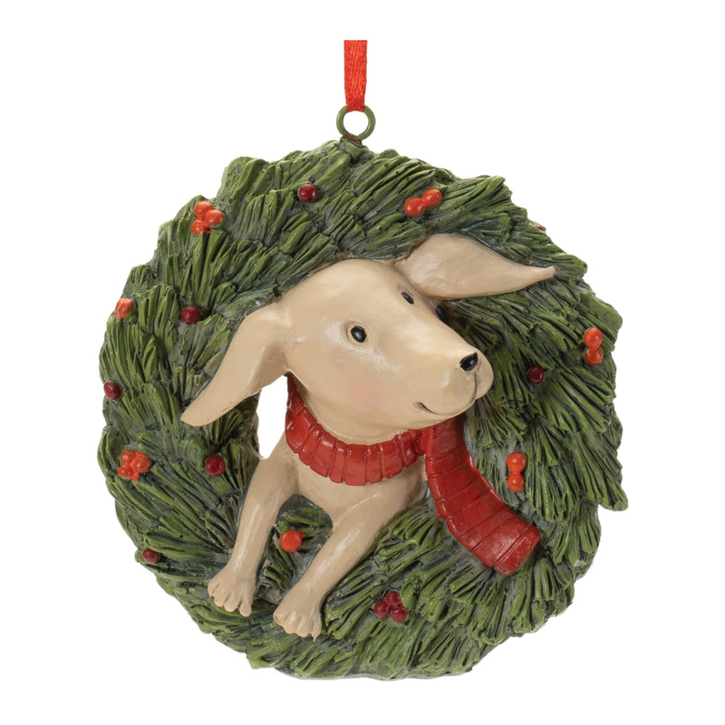 Melrose Playful Cat and Dog in Pine Wreath Ornament (Set of 4)