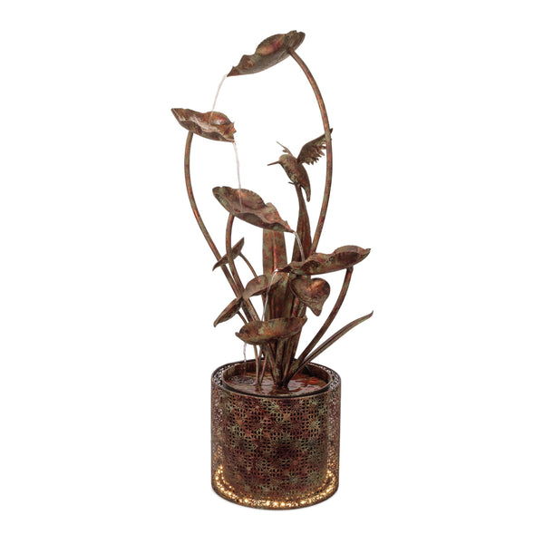Melrose Cascading Iron Hummingbird and Leaf Fountain 42"H