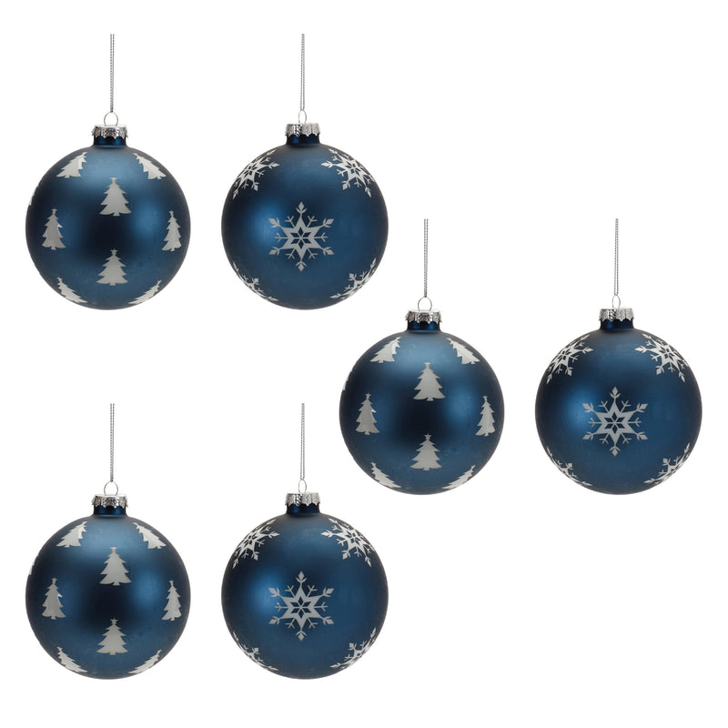 Melrose Frosted Navy Glass Ball Ornament (Set of 6)