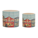 Melrose Merry Christmas Village Planter (Set of 2)