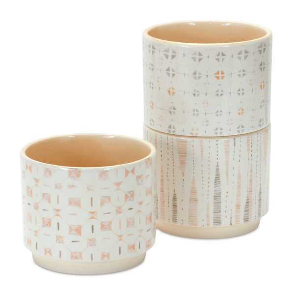 Melrose Blush Patterned Stacking Pot Set of 3 Planter, Dolomite