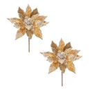 Melrose Beaded Gold Poinsettia Flower Stem (Set of 2)