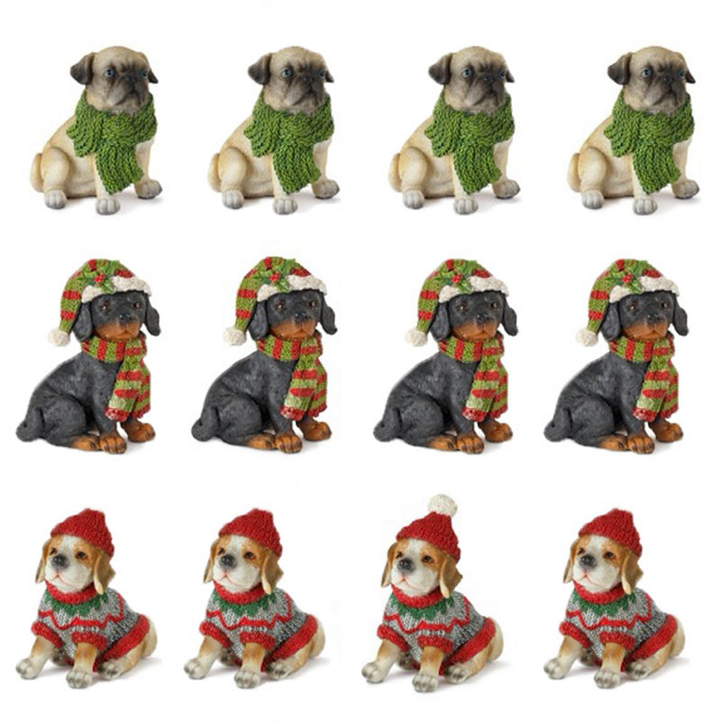 Melrose Winter Dog Figurine with Hat and Scarf Accent (Set of 12)