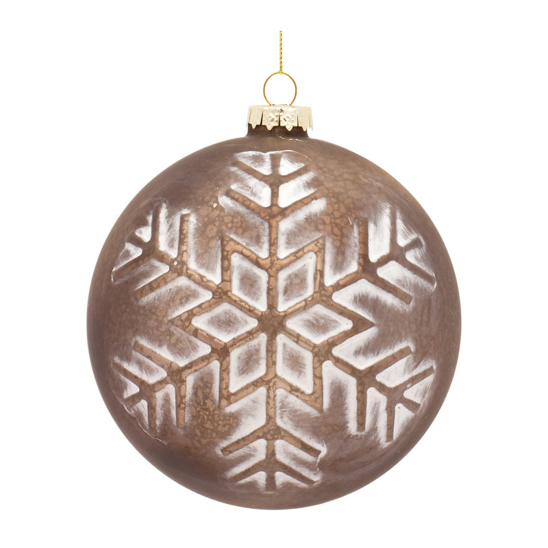 Melrose Bronze Glass Ball Ornament with Brushed Snowflake Design (Set of 4)