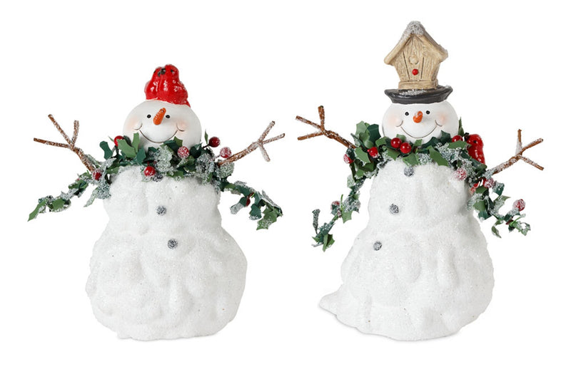 Melrose Terra Cotta Melted Snowman Family with Bird and Pine Accents (Set of 4)