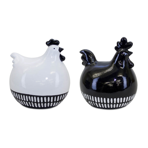 Melrose Modern Black and White Chicken Decor (Set of 2)