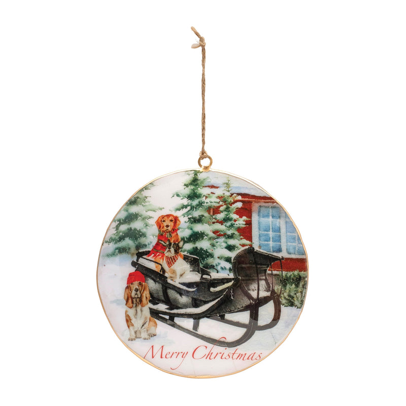 Melrose Metal Dogs in Sleigh Disc Ornament (Set of 6)