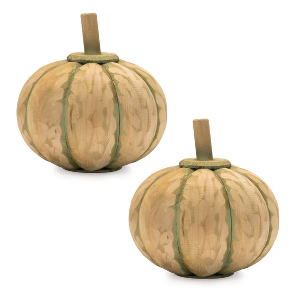 Melrose Carved Fir Wood Pumpkin Decor (Set of 2) Multicolor Farmhouse Fir Wood F