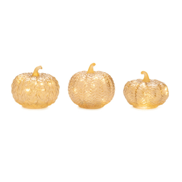 Melrose LED Mercury Glass Pumpkin Decor (Set of 3) Beige Glam & Luxury Glass LED