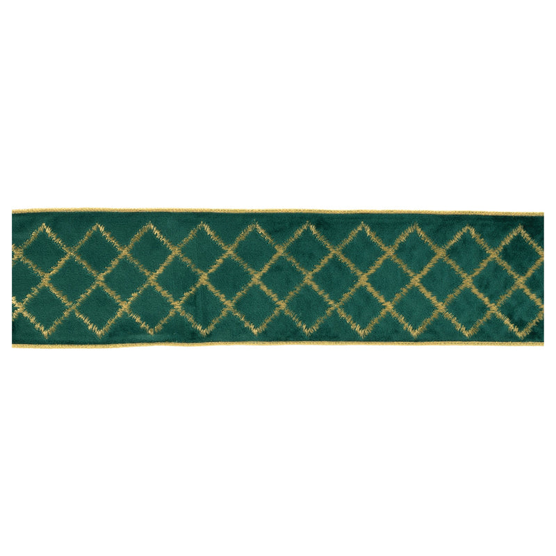 Melrose Green w/Gold Lattice Ribbon 4" x 5 Yds.