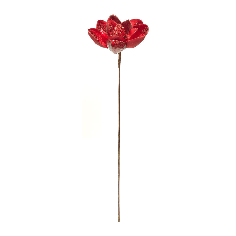 Melrose Red Velvet Magnolia Stem with Bead Accents (Set of 6)