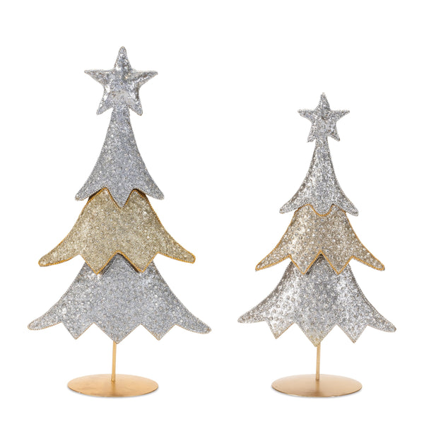 Melrose Jeweled Metal Christmas Tree (Set of 2)