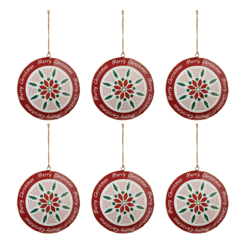 Melrose Metal Merry Christmas Snowflake Disc Ornament (Set of 6)
