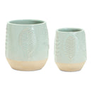 Melrose Two-Tone Porcealin Planter with Leaf Design Set of 2 Planter, Porcelain