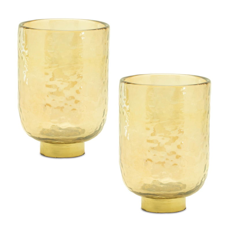 Melrose Gold Glass Vase with Metal Accent (Set of 2)