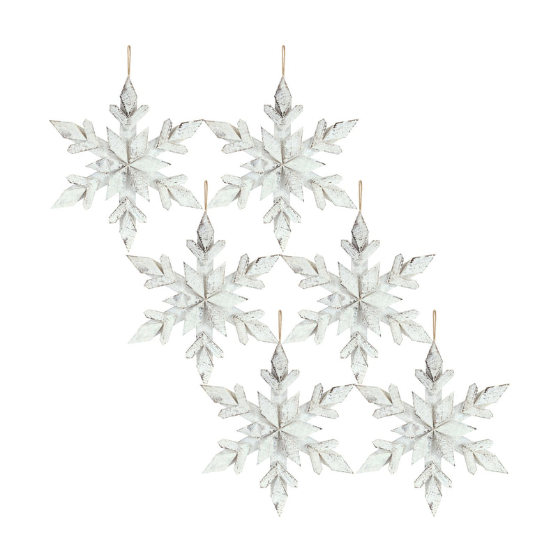 Melrose White Washed Wooden Snowflake Ornament (Set of 6)