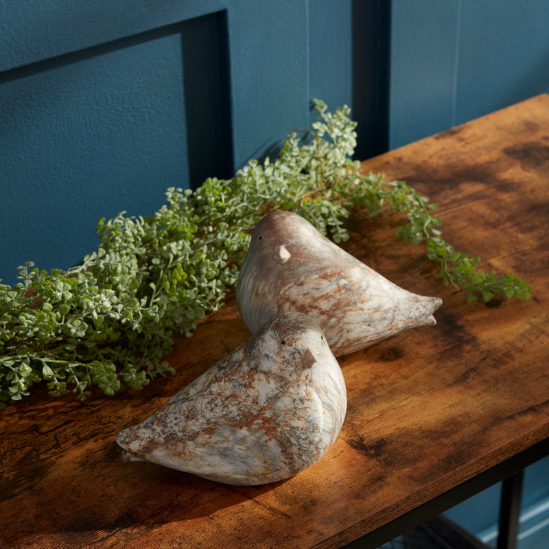 Melrose Terra Cotta Bird with Marble Design (Set of 2)