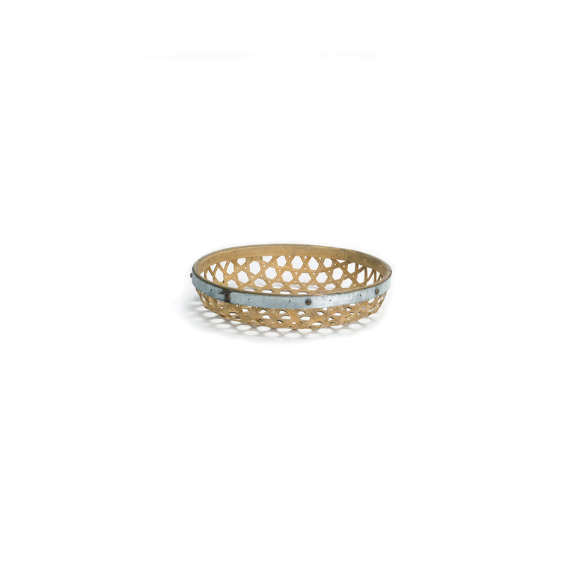 Melrose Round Woven Bamboo Tray with Galvanized Metal Accent (Set of 3)