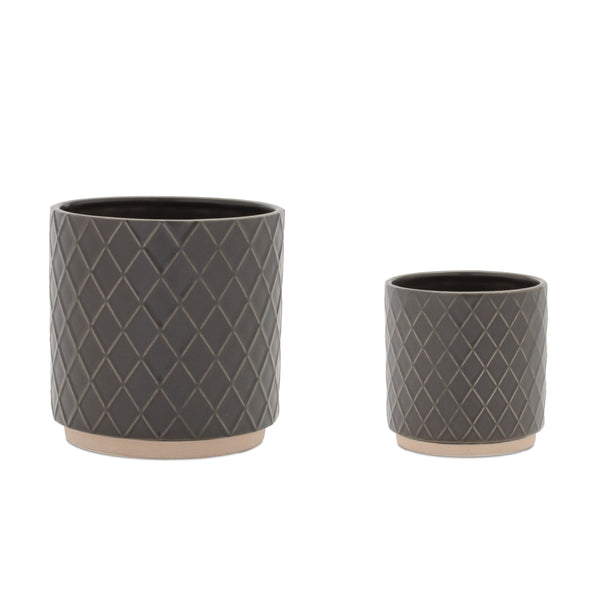 Melrose Ceramic Diamond Pattern Planter Set of 2 Planter, Ceramic