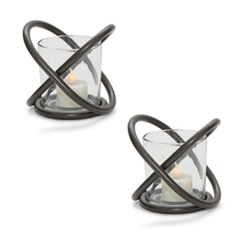 Melrose Modern Metal Votive Holder with Glass Insert (Set of 2)