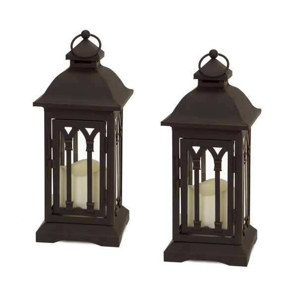 Melrose Black Metal Lantern with LED Candle (Set of 2)