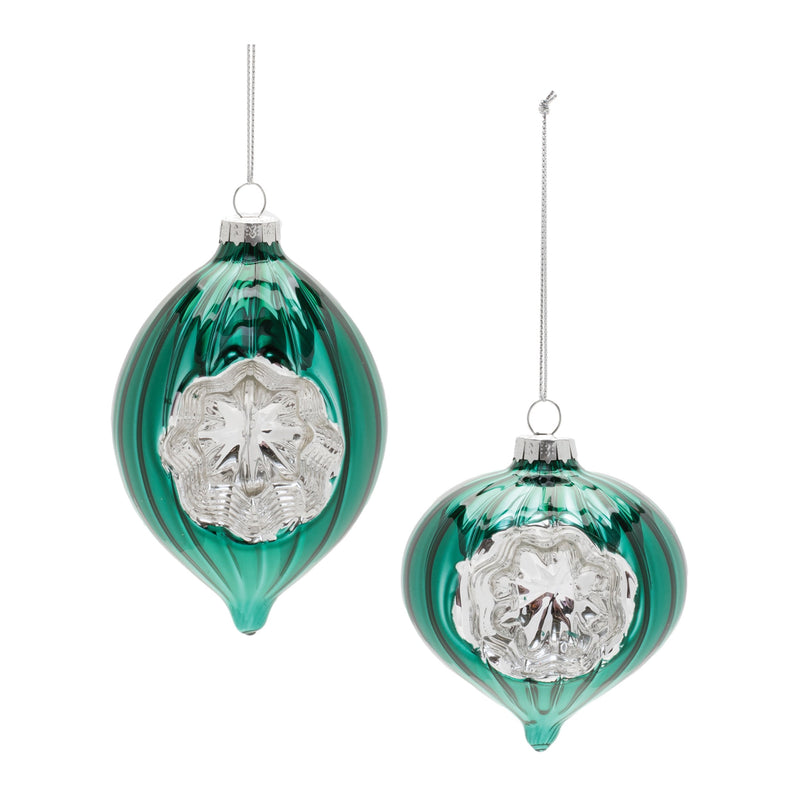 Melrose Green Glass Reflector Ornaments – Set of 12