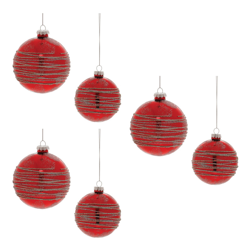 Melrose Red Glittered Glass Ball Ornament (Set of 6)
