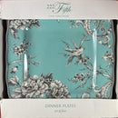 222 Fifth Adelaide Turquoise 10.5" Set of 4 Square Dinner Plates New in Box