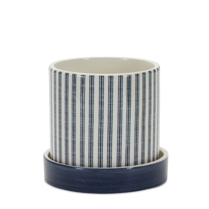 Melrose Geometric Pattern Planter with Plate Set of 2 Planter, Dolomite