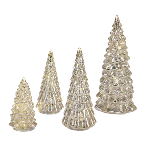 Melrose LED Lighted Mercury Glass Holiday Tree Decor (Set of 4)