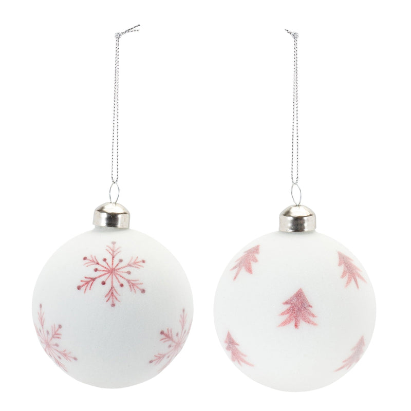 Melrose Frosted Snowflake and Tree Ball Ornament (Set of 12)