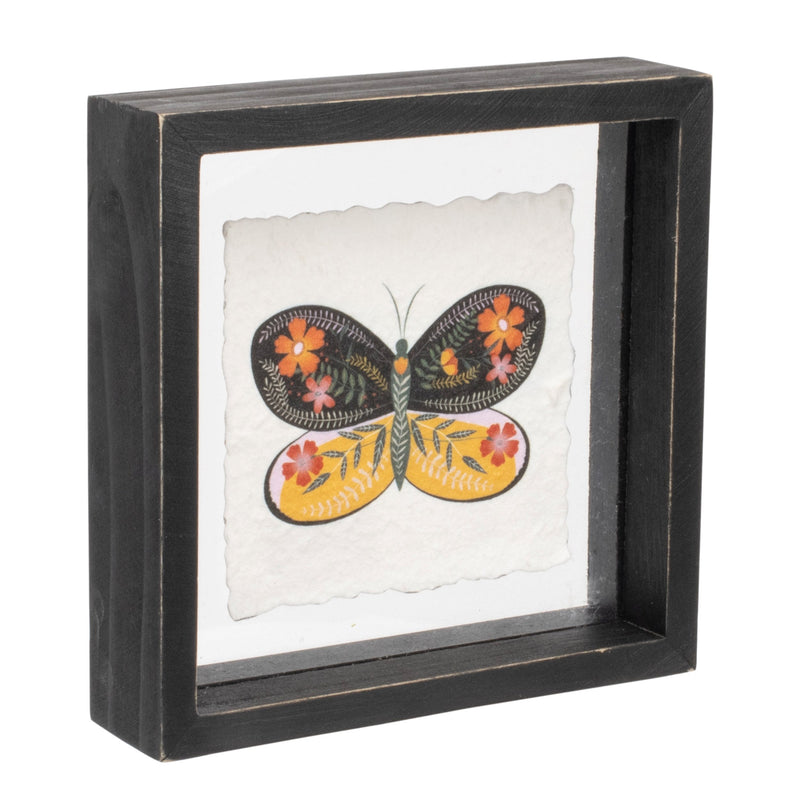 Melrose Framed Butterfly Block Wall Decor, Modern, Wood