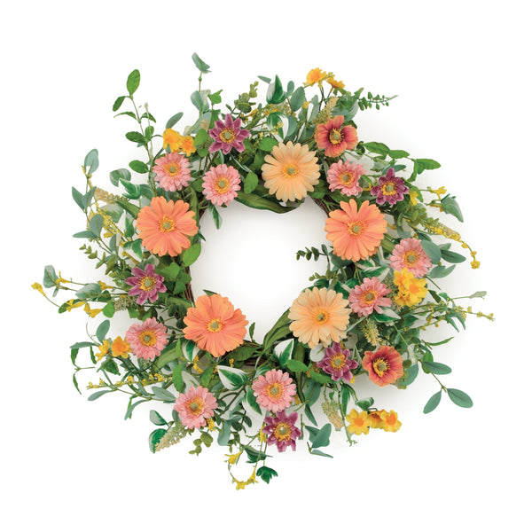 Melrose Mixed Gerbera Daisy Wreath 24"D