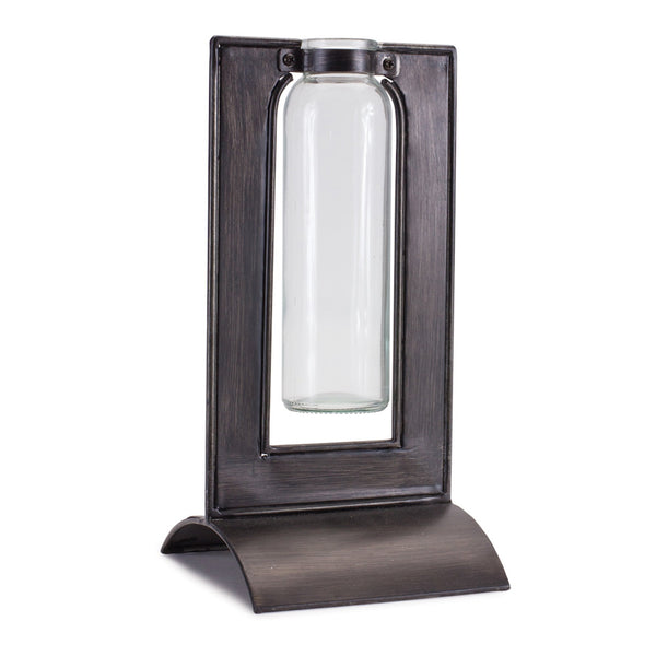 Melrose Glass Bottle Vase in Metal Holder 8"H