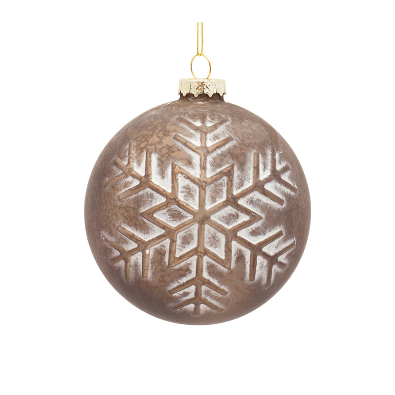 Melrose Bronze Glass Ball Ornament with Brushed Snowflake Design (Set of 4)