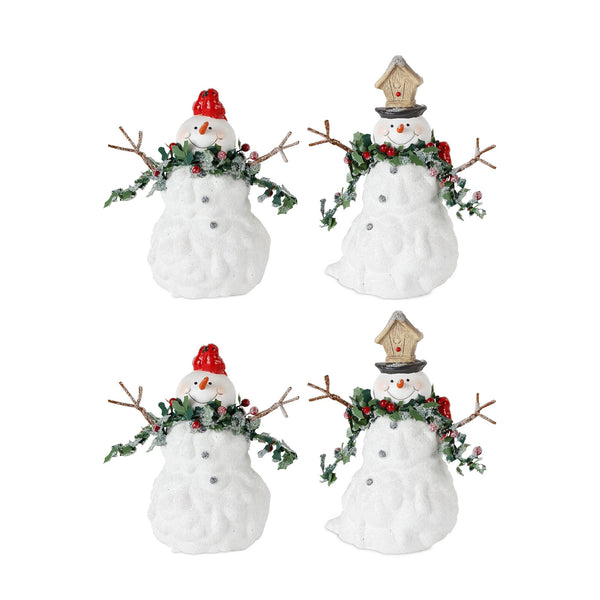 Melrose Terra Cotta Melted Snowman Family with Bird and Pine Accents (Set of 4)