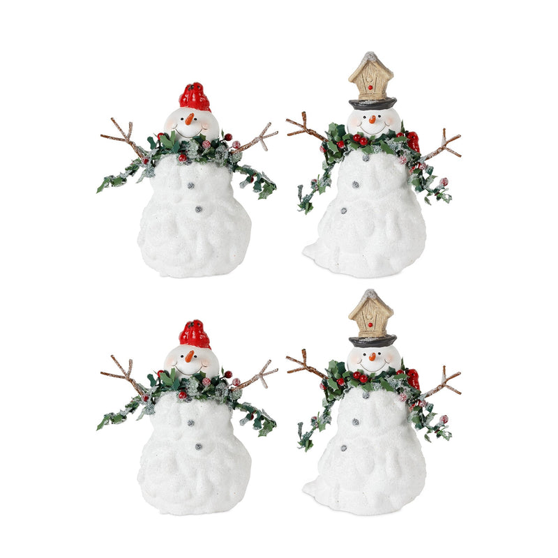 Melrose Terra Cotta Melted Snowman Family with Bird and Pine Accents (Set of 4)