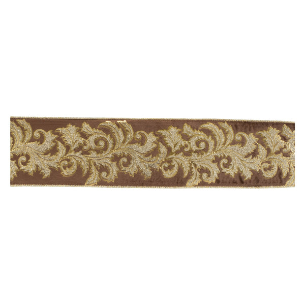 Melrose Embroidered Damask Wired Ribbon 4" x 5 Yds.
