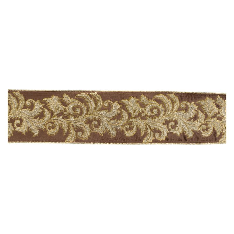 Melrose Embroidered Damask Wired Ribbon 4" x 5 Yds.