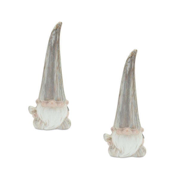 Melrose Modern Terra Cotta Gnome Figurine with Marble Finish (Set of 2)