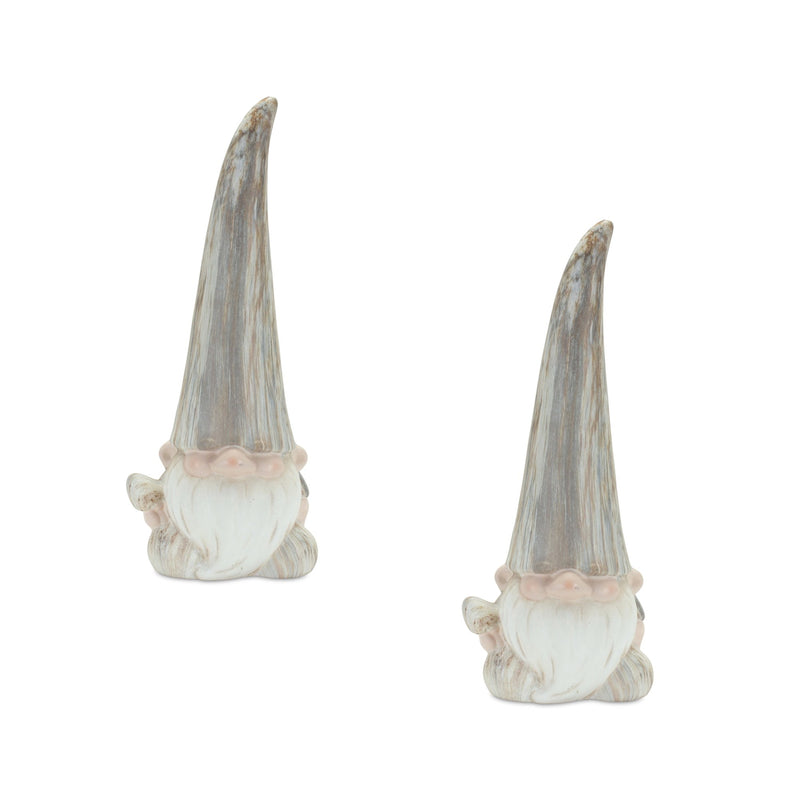 Melrose Modern Terra Cotta Gnome Figurine with Marble Finish (Set of 2)