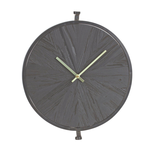 Melrose 18” Modern Wood & Iron Wall Clock, Modern, Battery Operated, Analog