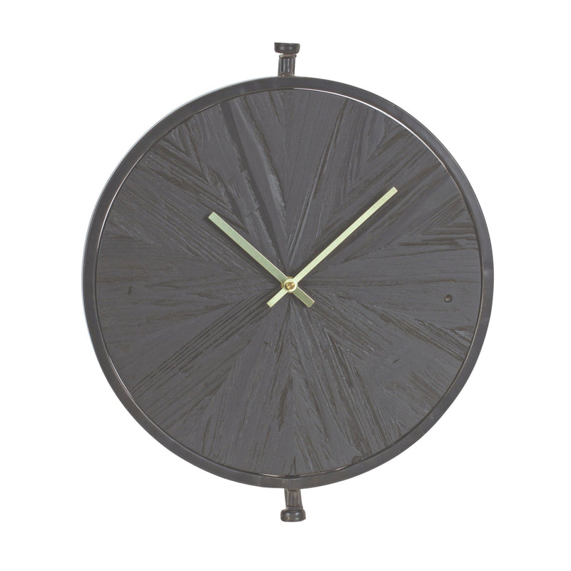 Melrose 18” Modern Wood & Iron Wall Clock, Modern, Battery Operated, Analog