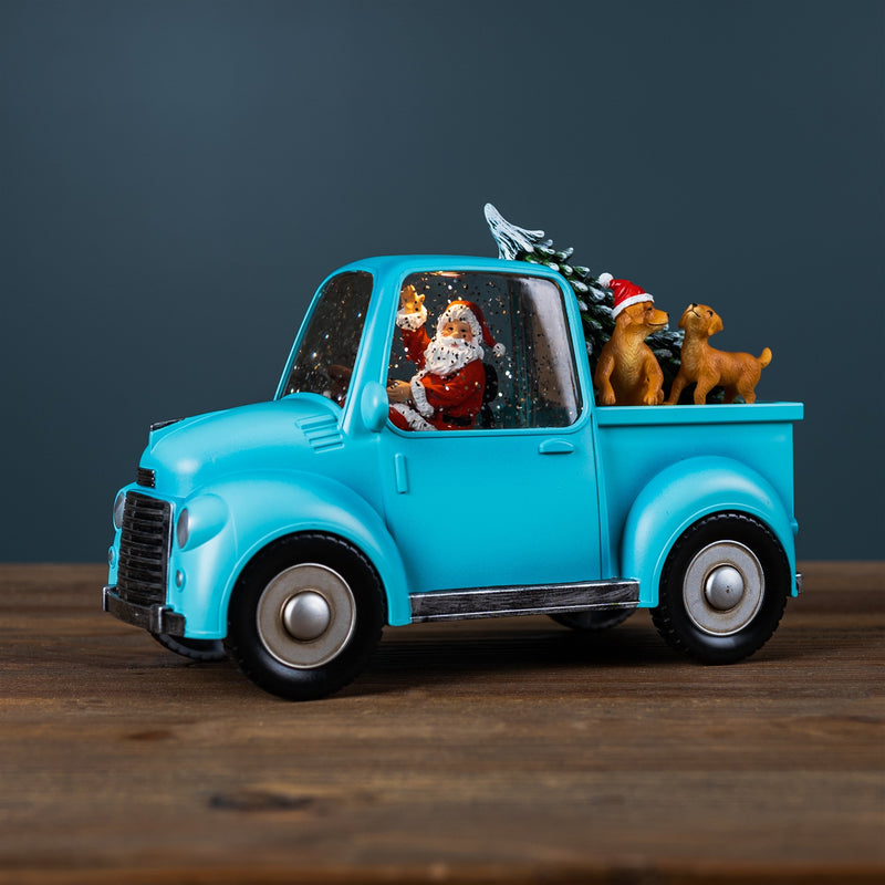 Melrose LED Snow Globe Truck with Santa and Dogs 8.75"H