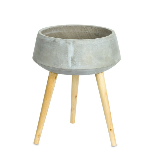 Melrose Cement Bowl Planter with Wood Legs 17.5"H Planter