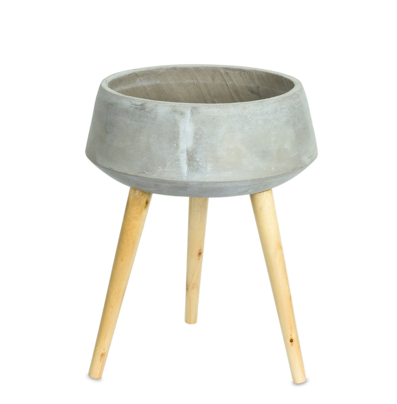 Melrose Cement Bowl Planter with Wood Legs 17.5"H Planter