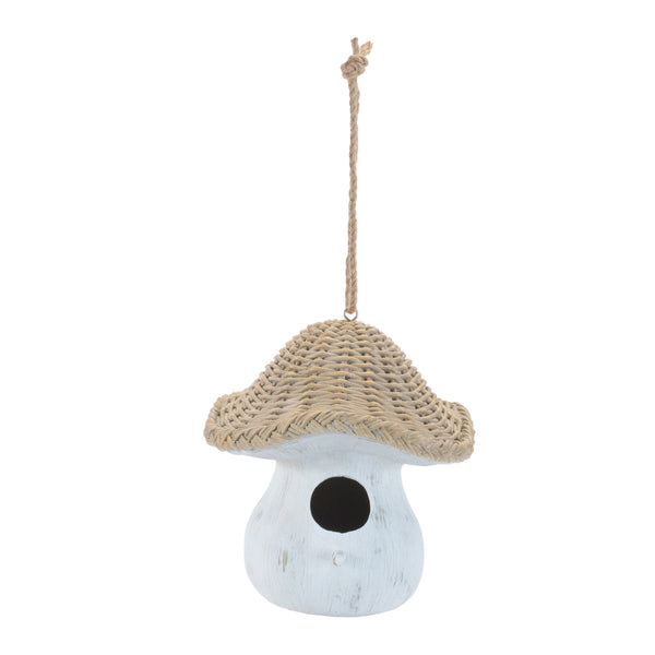 Melrose Mushroom Birdhouse with Wicker Design 8"H