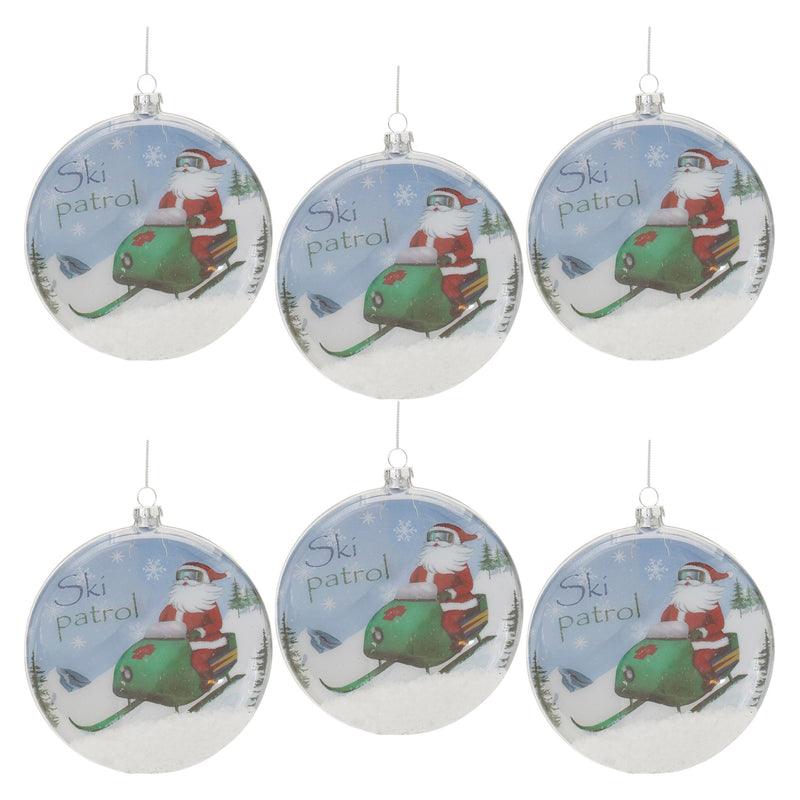 Melrose Glass Santa Ski Patrol Disc Ornament (Set of 6)