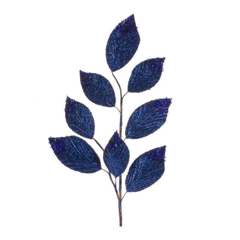 Melrose Navy Magnolia Leaf Spray with Bead Accent (Set of 6)